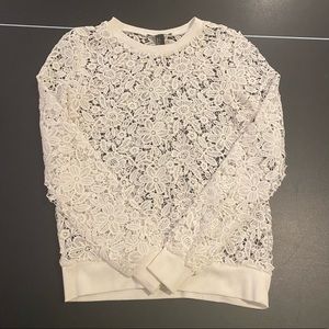 Forever 21 white lace long sleeve top S